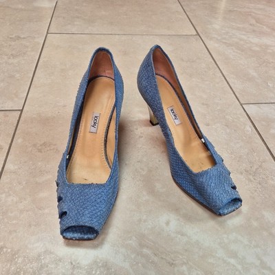 Looky Blau Leder Schuhe Peeptoe Slipper Metallic Gold Absatz Schuhe EU 37 UK 4