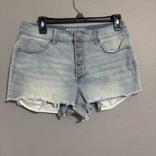 Women Jrs Rewash Pocketed High Rise Button Fly Blue Cut Off Shorts Size 11/30