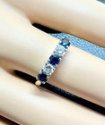 Art Deco Sapphire Diamond Wedding Engagement Band Ring Five Stone 18 Karat Gold — photo 2