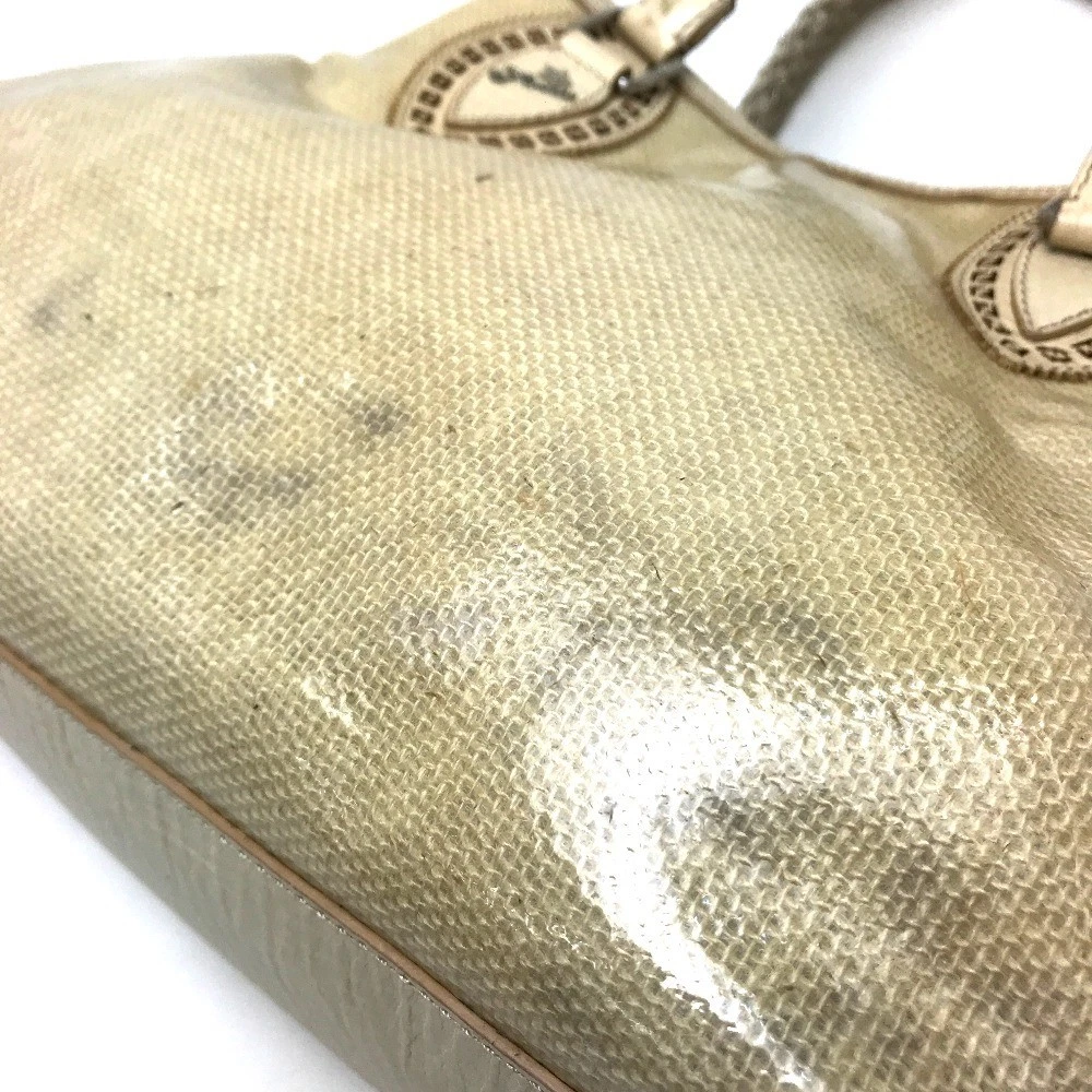 FENDI 8BN162 Etnico Borsa a mano Tote Bag Lino Rivestimento Vinile Naturale