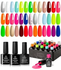 Kit de 23 esmaltes de uñas en gel neón con 3 capas superiores de gel base NEW US