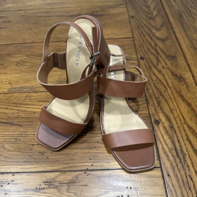 Lisa Vicky Oasis-V Leather Sandals Women 8.5 M Chestnut Brown Chunky Heel