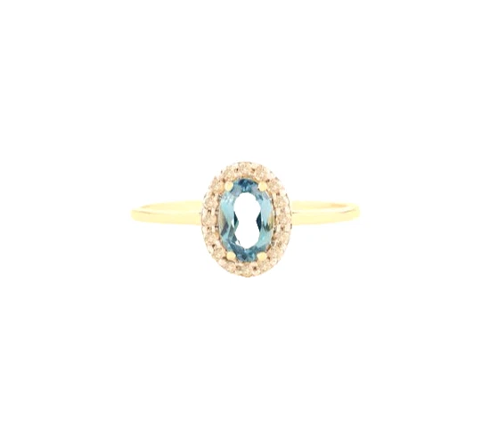 0.75 CT Natürlich Blau Topas Und Diamanten Halo Verlobungsring IN 10k Gelbgold - Bild 2 von 4