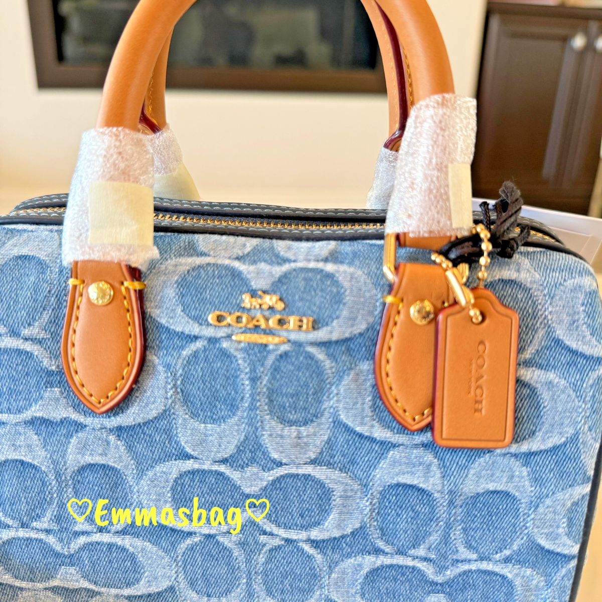 Coach Mini Rowan Crossbody Bag In Signature Denim CDQ36 denim/Gold