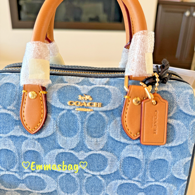 Coach Mini Rowan Crossbody Bag In Signature Denim CDQ36 denim/Gold