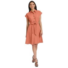 Calvin Klein Womens Belted Cap-Sleeve Shirtdress Melon Size 6 $134