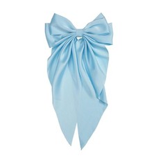Light Blue Jumbo Silky Satin Bow Clip Hair Barrettes with Long Tails - Large ...