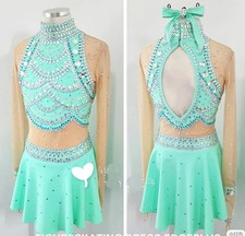 Ice skating dress Competition Figure Skating Twirling Costume green dyeing