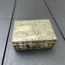 Vintage Ornate Metal Trinket Box 3D Birds Bamboo Forest Japanese?