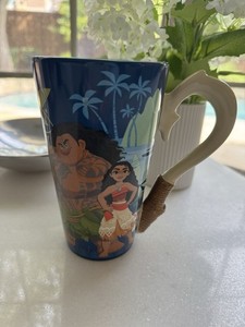 Disney Store Moana Tall Ceramic Coffee Mug Fish Hook Handle 16 oz