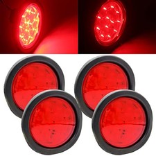4 Pcs Red Round 4 Inch Trailer Tail Lights For Truck With Sealed Flush Mount
