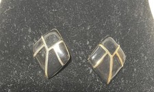 VTG Napier Pierced Earrings Studs Black And Gold Tone