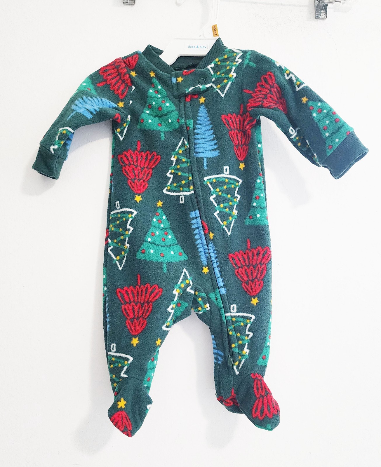 Carter's Baby Unisex Xmas Tree Zip Up Fleece Sleep & Play Sz 9M - NWT