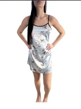 Satin Chemise Sleepwear, Floral Butterfly Print, Scoop Neck, Multi-Color, Women