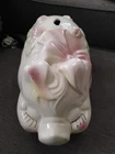 Vtg 1950s Shawnee Pottery Giant Pink Piggy Bank w/ Clover Pink Bow 14 X 7