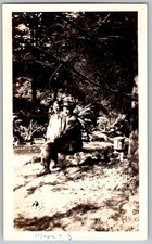 Vtg B&W Snapshot Smiling Couple Outdoor Forest Scene 1931