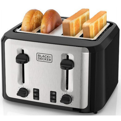 BLACK+DECKER 4-Slice Toaster, Extra-Wide Slots, 7 Shade Settings, Black