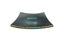 Annieglass Roman Antique Square Pedestal Cake Plate Stand 10" Gold Rim Signed 92