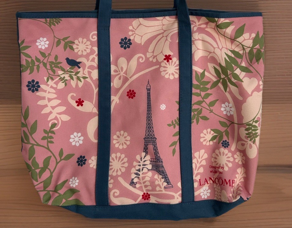 Lancome Paris Atelier Ize Large Tote Bag Pink Canvas Eiffel Tower Pop Floral
