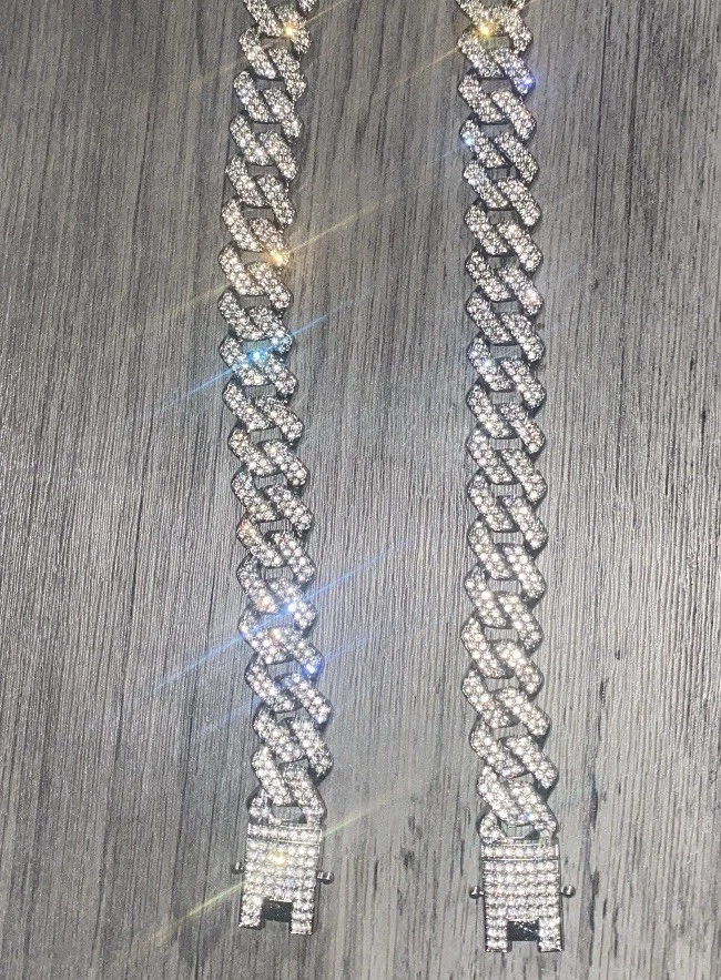 Iced Out VVS1 Diamond 20" Cuban Chain Necklace and Bracelet - Image 3 of 4