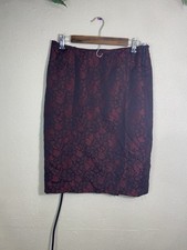 Black Label Evan Picone Skirt Size 8 Red Black Lace Pencil Knee Length
