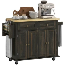 Modern Rolling Kitchen Island Cart w/ Storage, Spice Rack, Towel Rack & Drawers