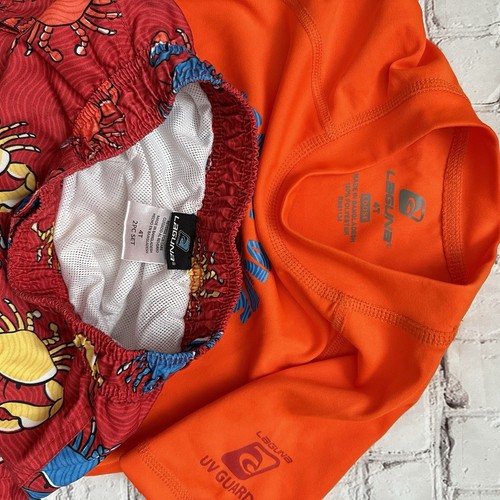 Laguna Toddler Boy Size 4 Swim Set Rash Guard & Shorts Trunks Orange Red Crab - Picture 4 of 6