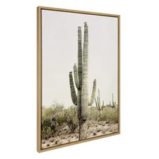 Kate and Laurel Sylvie Sunrise Cactus Framed Canvas Wall Art by Amy Peterson
