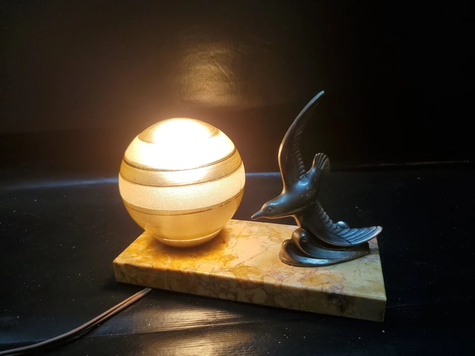 Lampe Art Déco ancienne oiseau sur socle en marbre année 1930/1950 - Photo 2/4