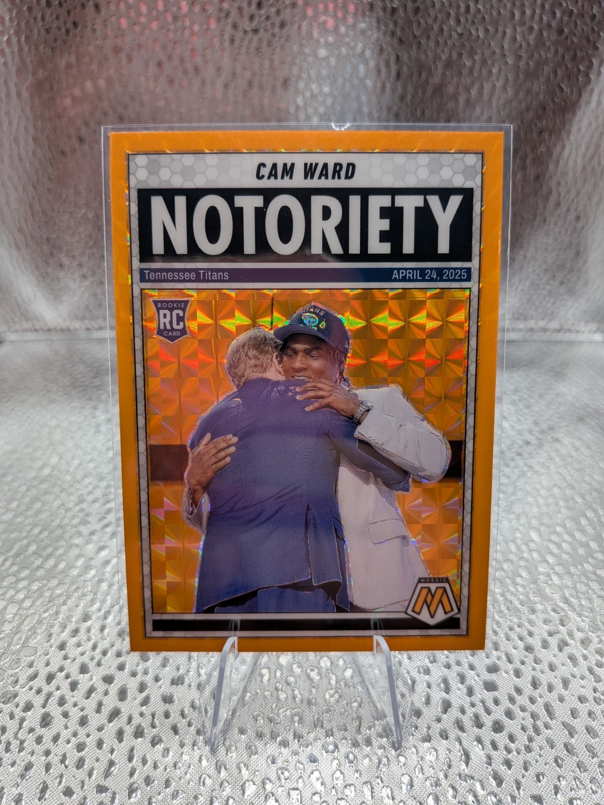 Cam Ward 2025 Mosaic Football Orange Fluorescent Notoriety RC #17 Rookie