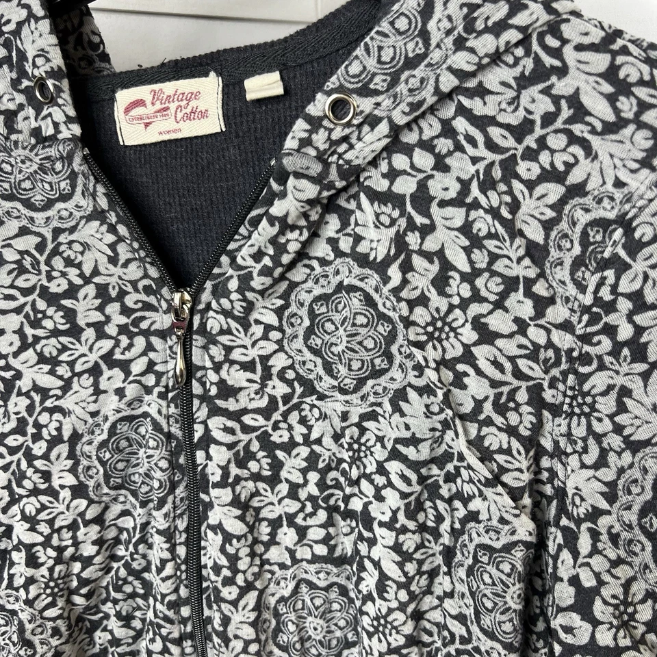 VINTAGE COTTON Brand Women's Zip Up Hooded Sweatshirt Size 1X Dark Gray & White - Image 2 of 4