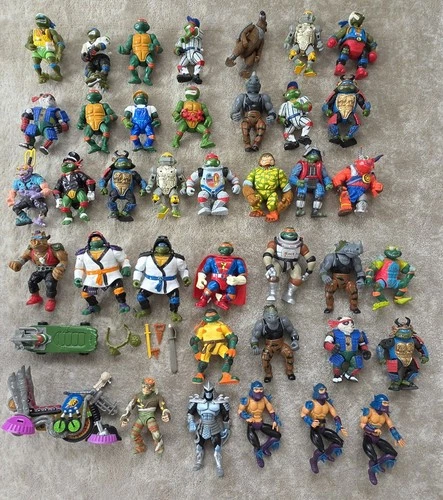 Lot 45 Vtg 1990 TMNT Teenage Mutant Ninja Turtle Figures Weapons Psycho Cycle 5"