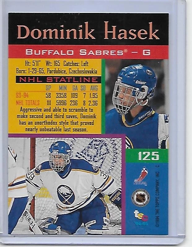 1994 Stadium Club Members Only DOMINIK HASEK Buffalo Sabres #125 RARE - Image 2 of 2