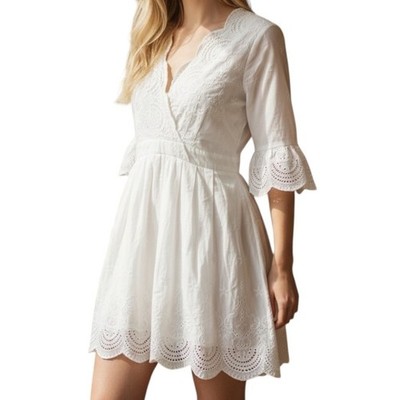 Bloomingdales Aqua Womens Eyelet Dress M White Fit Flare Bridal Kentucky  Derby | eBay