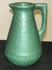 Mint Roseville Egypto Handed Pitcher W/great Curdled Matte Green Glaze. Unmarked