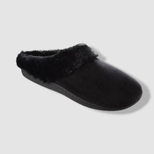 Isotoner Signature Women's Black Velour Boxed Faux Fur Slippers Shoes Size 6.5-7