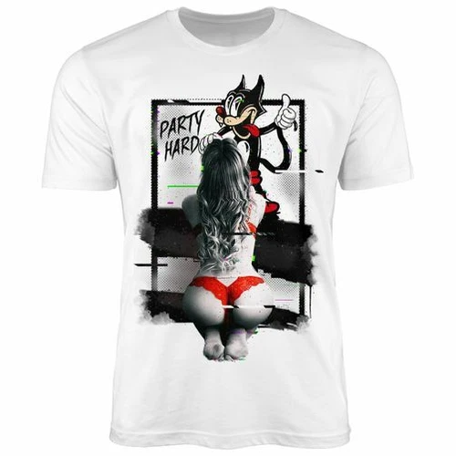 Mens T-Shirt Party Hard Comic Cat Sex Saying Funny Humour Fun Shirt