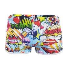 Men's Fun Cartoon Print Boxers Swim Briefs Swimming Trunks Swimwear with Cup