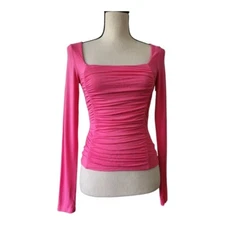 Elodie Square Neck Long Sleeve Rouched Crop Top Size XS New