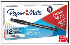 Paper Mate EraserMate Erasable Pen, Medium Point, Black, Box of 12