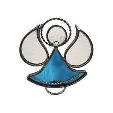 Free Standing Vintage Stained Glass Angel Blue Clear 3  Tall B2-2286
