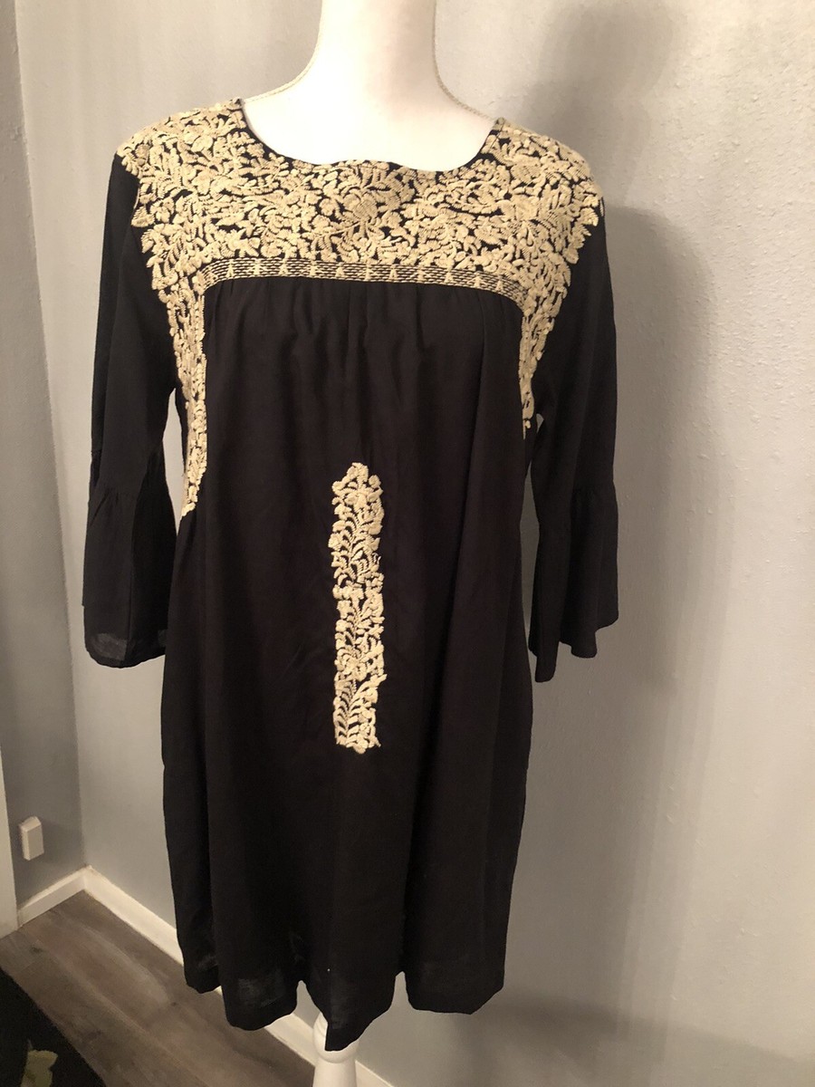 Oaxacan Style J Marie Black Dress Tunic Embroidery- Size Small | eBay