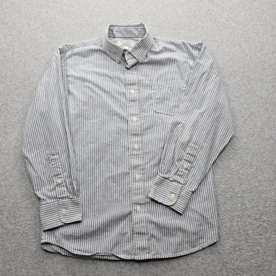 Prendas para el torso Steve & Barry para mujer XL blancas a rayas con botones manga larga Foto 3 de 4