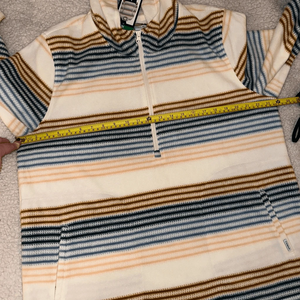 OFF WHITE Felpa donna O’Neill mezza zip panna neutra a righe pile polare XL NUOVA CON ETICHETTE