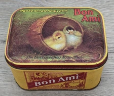 Vintage Small Bon Ami Soap Metal Tin By Bristol Ware Yellow 2 Chicks Graphic