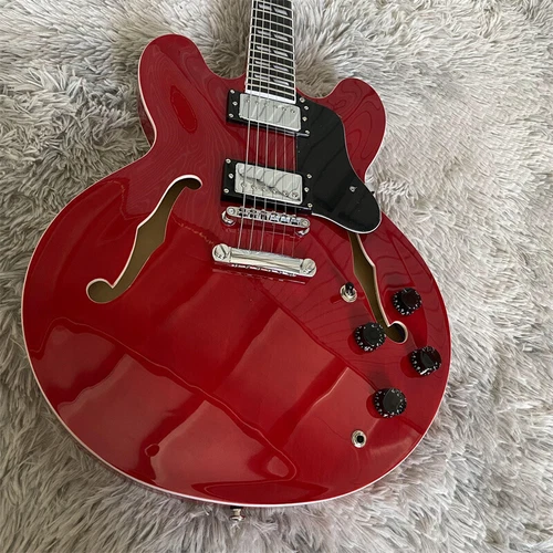Custom Sixties Cherry ES-335 Electric Guitar Semi-Hollow HH Pickups Chrome Parts