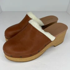 Old Navy Womens Brown Faux Leather Sherpa Trim Lined Slip-On Size 10 Clogs