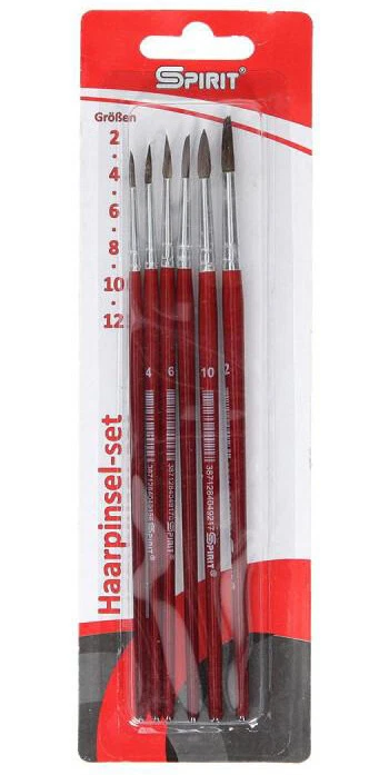 SPIRIT Haar und Borsten Pinsel 6 teilg 4 6 8 10 12 Schul Künstler Mal Pinsel Set