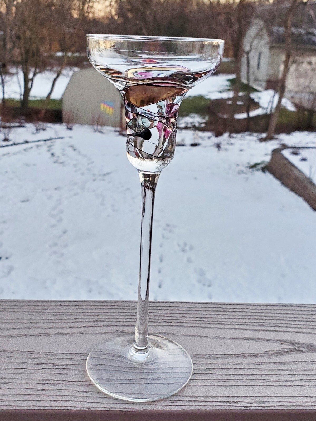 PartyLite MOSAIC Calypso Stemmed Candle Holder 7" Cristiro Stained Glass Romania