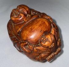 Vtg Boxwood Buddha With Child 3 3/8 Inches High